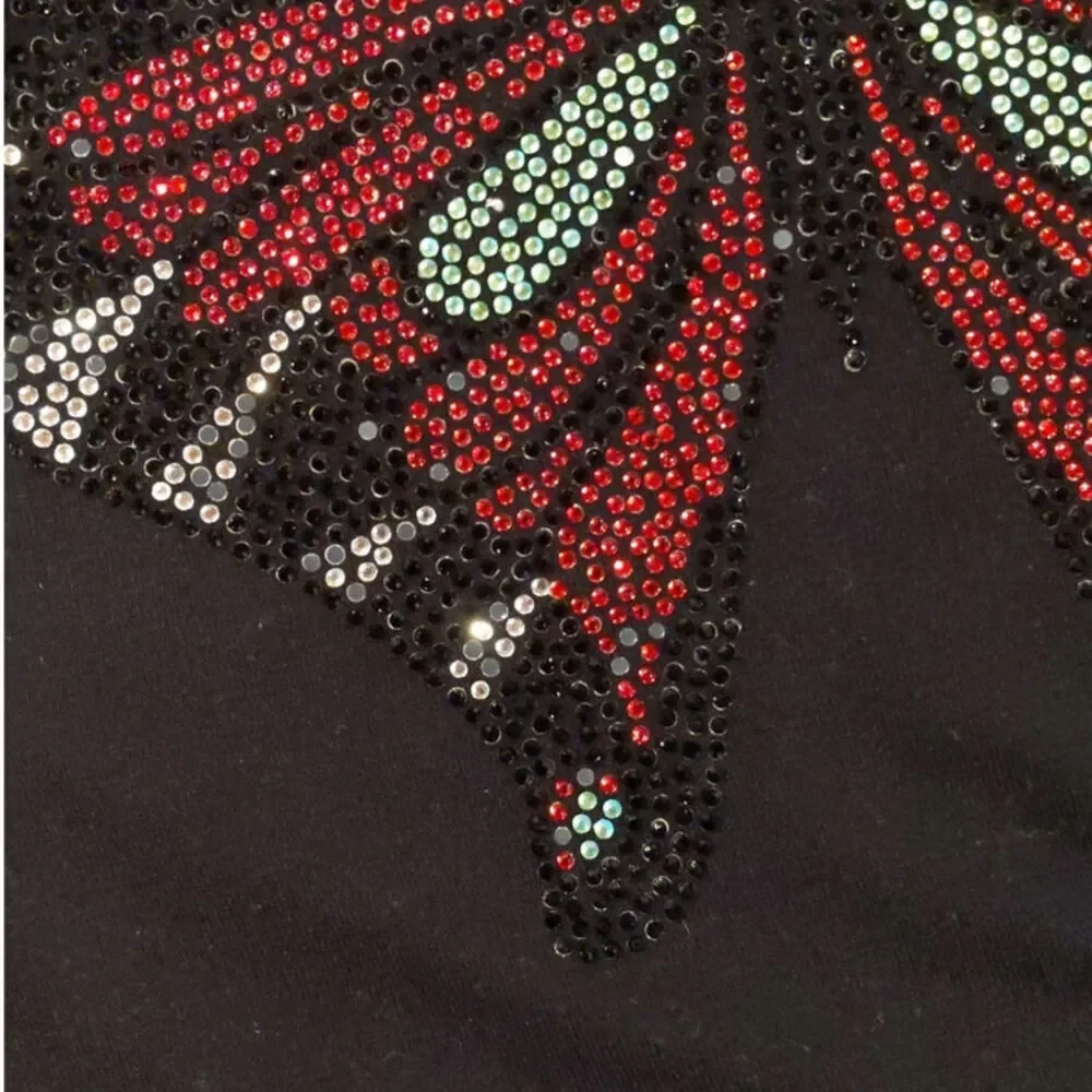 Vazzo Butterfly Shirt 90s Y2K Inspo Mesh Back Solid Front Rhinestone Butterfly M - Picture 8 of 8